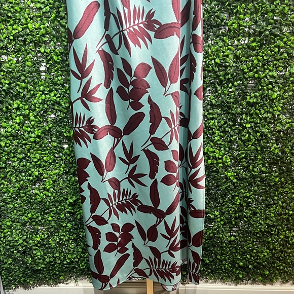 Anthropologie Teal and Burgundy Floral Midi Square Neck Slip Dress size Medium - Picture 5 of 9